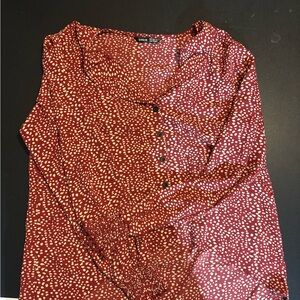 SHEIN Burgundy and White Button-Up Blouse